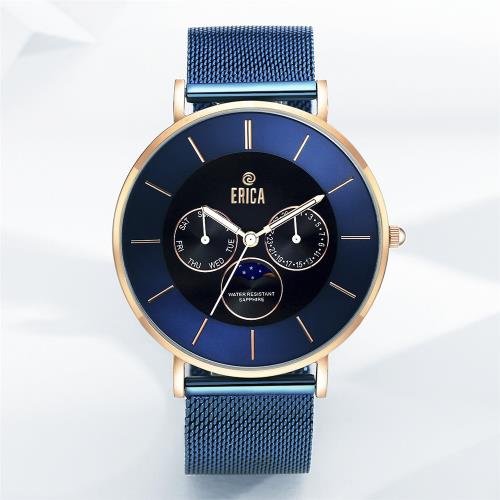 ERICA 時尚三眼月象錶 42mm 漸層海洋藍(ER-23RBM)
