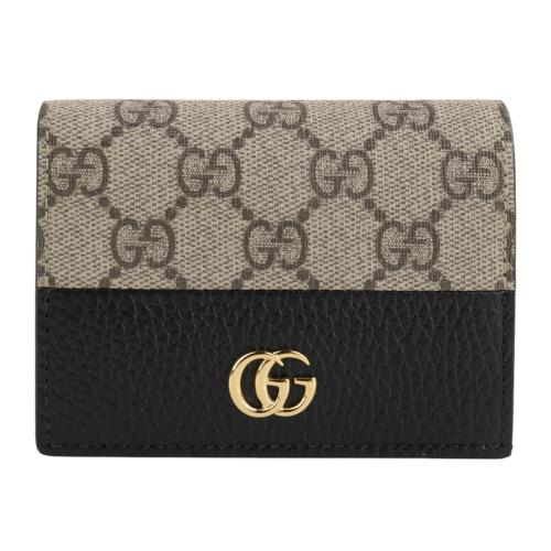 GUCCI-GG Marmont 暗釦卡夾式小夾(卡其X黑邊)