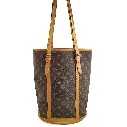 八八成新！LV Monogram經典字紋帆布肩背直式大水桶包