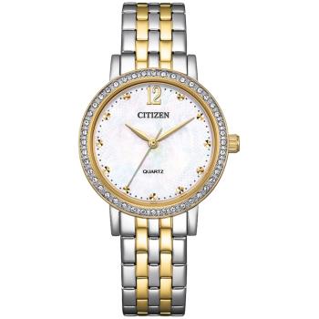 CITIZEN 星辰 白蝶貝璀璨晶鑽時尚腕錶/銀X香檳金/31.2mm/EL3104-54D