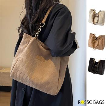【Rosse Bags】菱格設計款大容量單肩托特包(現+預 米白色 / 卡其色 / 黑色)