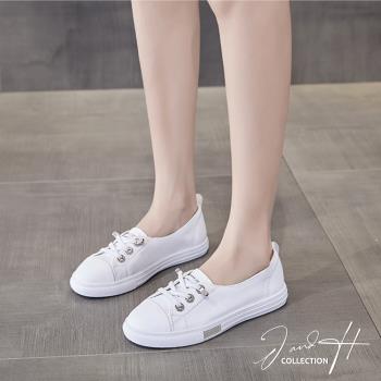 【J&H collection】經典休閒透氣牛皮舒適平底小白鞋(現+預 白色)