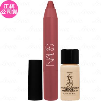 NARS特霧絲柔精準唇筆(迷你)(#CRUELLA 185)(1.6g)+極霧柔光粉底露(#MONT BLANC LIGHT2)(4ml)(公司貨)