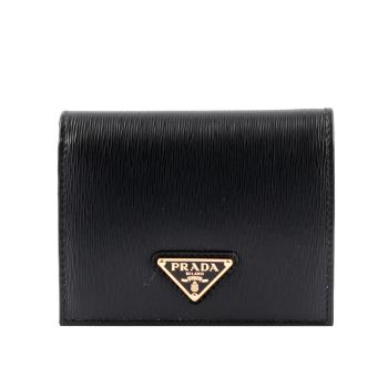 PRADA 三角牌LOGO水波紋皮革零錢袋短夾(黑色) 1MV204 2DDU F0002