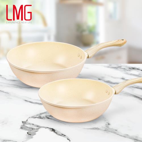 【LMG】香草系列日式不沾炒鍋-28CM(無蓋) 贈玉子燒鏟+料理夾(顏色隨機)