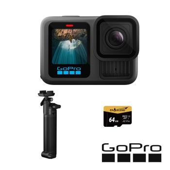 【GoPro】HERO13 Black 三向自拍套組 (HERO13單機+三向多功能自拍桿2.0+64G記憶卡) 正成公司貨