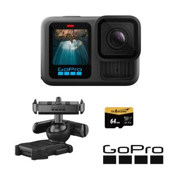 【GoPro】HERO13 Black 磁吸助拍套組 (HERO13單機+磁吸式扣鎖球型連線固定座+64G記憶卡) 正成公司貨