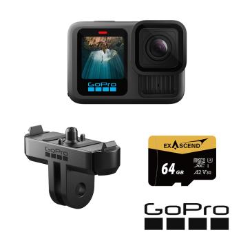 【GoPro】HERO13 Black 磁吸快接套組 (HERO13單機+磁吸式扣鎖固定座1入+64G記憶卡) 正成公司貨