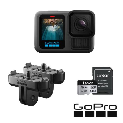 【GoPro】HERO13 Black 雙磁吸快接套組 (HERO13單機+磁吸式扣鎖固定座2入+64G記憶卡) 正成公司貨