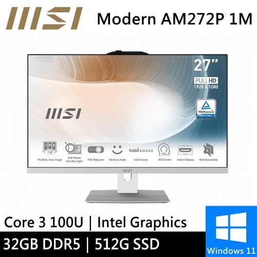 微星 Modern AM272P 1M-860TW-SP3 27型 白(Intel Core 3 100U/32G/512G/W11)特仕版