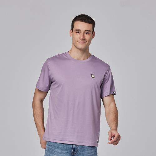 moz瑞典 刺繡駝鹿 舒適 冰河棉 100%純棉 涼感 彈力T恤 -芋紫(亞洲版)男款