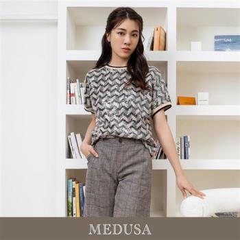 現貨【MEDUSA 曼度莎】亮片針織織紋上衣（M-XL）｜女休閒上衣 女短袖上衣