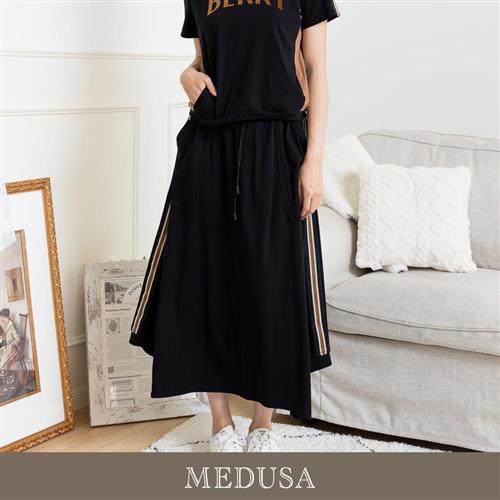 現貨【MEDUSA 曼度莎】Berry 運動風黑色裙套裝寬裙（M-XL）｜休閒長裙 運動裙 中長裙