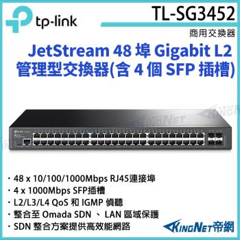 【帝網Kingnet】TP-LINK JetStream 48 埠 Gigabit L2 管理型交換器(含 4 個 SFP 插槽) TL-SG3452