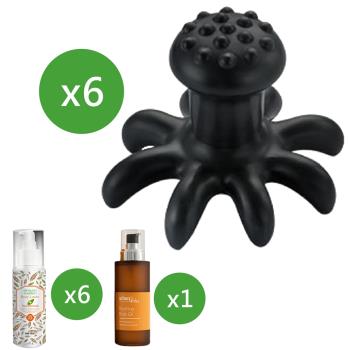 【寶草園超值團購組】魔可舒八爪×6(贈布套)+檀香身體按摩油×3+鎂離子檀香潤膚乳液×3