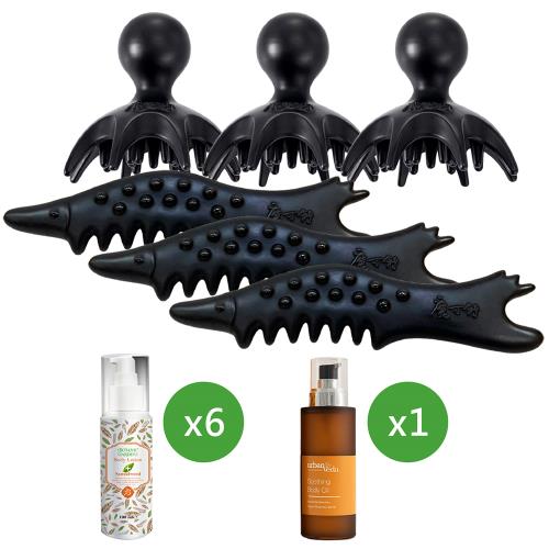 【寶草園超值套組】魔可舒小魚貳x3+麟冠x3+檀香身體按摩油x1+鎂離子檀香身體乳液x6