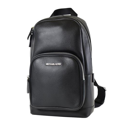 MICHAEL KORS COOPER 男款 荔枝紋拉鍊單肩背胸包-黑色