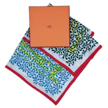 【 HERMES】 愛馬仕 HERMES 真絲方巾/絲巾/圍巾(65x65 cm) 綠色 - 285885T