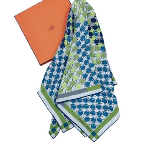 【 HERMES】 愛馬仕 HERMES 真絲方巾/絲巾/圍巾(65x65 cm) 藍色 - FOULARDHE BLUE