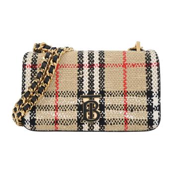 BURBERRY Lola TB LOGO 經典格紋毛料迷你鏈帶肩背/斜背包(卡其)