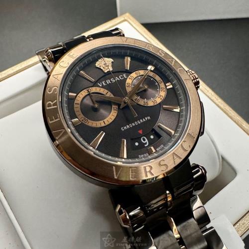 VERSACE 凡賽斯男錶 46mm 古銅色圓形精鋼錶殼 黑色中三針顯示, 雙眼, 運動錶面款 VS11731