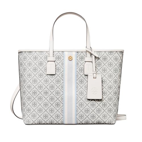 【TORY BURCH】展示品(無吊牌) T MOOGRAM 帆布小托特包 象牙白色 - 81963 263