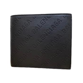 【BALENCIAGA 】巴黎世家小牛皮LOGO 對折短夾 黑色 - 594549D6WZN 1000