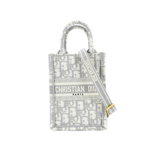 Dior Book Tote 刺繡帆布迷你直式二用托特包(灰)