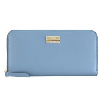 TODS 金屬LOGO滑面牛皮ㄇ字拉鍊長夾.淺藍