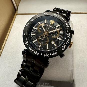 VERSACE 凡賽斯男錶 46mm 黑圓形精鋼錶殼 黑色三眼, 中三針顯示, 運動錶面款 VS11833