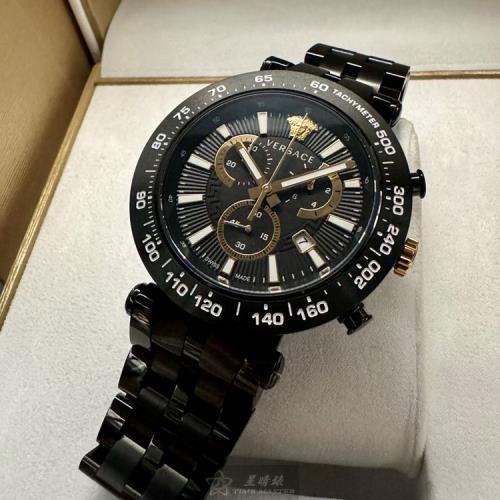 VERSACE 凡賽斯男錶 46mm 黑圓形精鋼錶殼 黑色三眼, 中三針顯示, 運動錶面款 VS11833