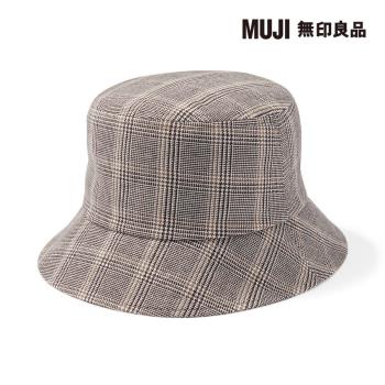 起毛法蘭絨平頂有簷帽 棕格紋56.5-59cm【MUJI 無印良品】