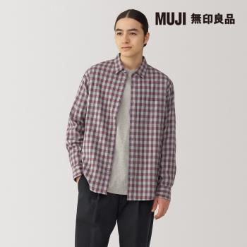 男雙面起毛法蘭絨長袖襯衫 紫紅格紋【MUJI 無印良品】
