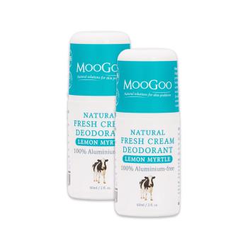 (2罐超值組)澳洲MooGoo慕爾果-爽身淨味滾珠式草本體香劑60g/罐-檸檬香桃(綠標)(無鋁除臭劑,身體清新香露,腋下消臭石,掩飾酸臭汗味)