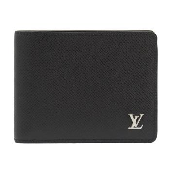 Louis Vuitton LV M30295 MULTIPLE Taiga 簡約LOGO對開短夾.黑