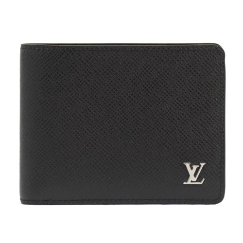 Louis Vuitton LV M30295 MULTIPLE Taiga 簡約LOGO對開短夾.黑