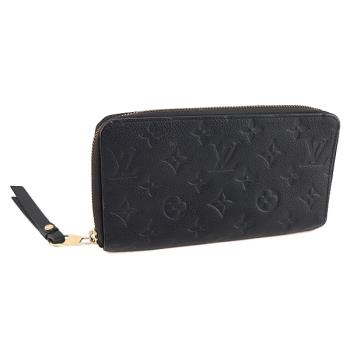 Louis Vuitton LV深藍色經典字紋壓紋牛皮拉鍊長夾(九成新展示品)