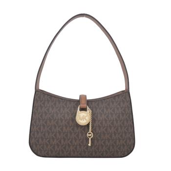 MICHAEL KORS LYRA PVC 滿版鎖頭手提/肩揹包-小/咖
