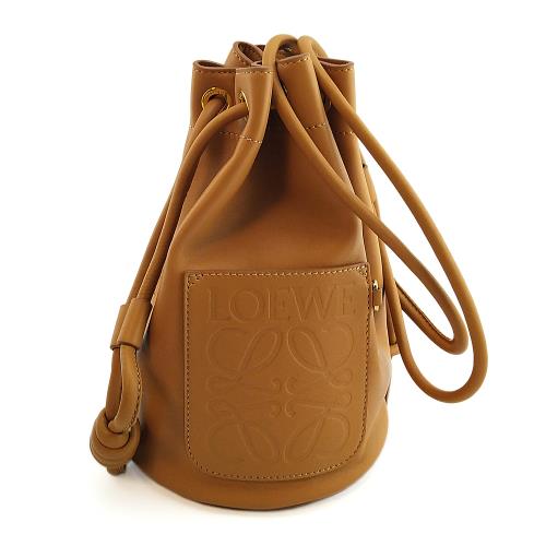  九成新！LOEWE SAILOR焦糖色徽章LOGO束口水桶水手包