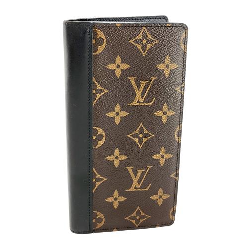 八五成新-LV Monogram字紋帆布黑色牛皮16卡BRAZZA長夾