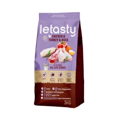 【鮮樂嚐 letasty】無穀全齡貓雞&火雞&鴨 室內化毛 貓飼料 2kg 3入組