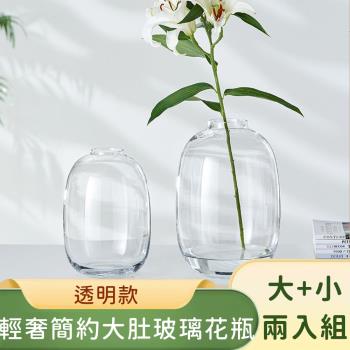 好拾選物 輕奢簡約大肚玻璃花瓶-透明(大小)兩件組
