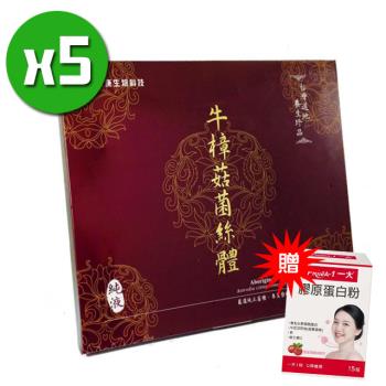 【長庚生技】牛樟菇菌絲體純液禮盒x5盒(12入/盒)+贈膠原蛋白粉(1盒)