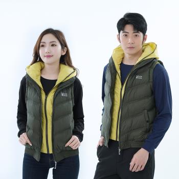 【遊遍天下】男女款假二件式防潑水防風連帽保暖90%羽絨背心GV22018(M-5L 大尺碼) / 墨綠