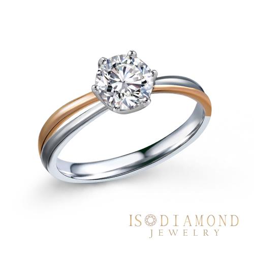 IS DIAMOND IGI 1克拉 18K雙色金戒 最白Dcolor VS高規格淨度(實驗室培育美鑽)-六爪雙色款