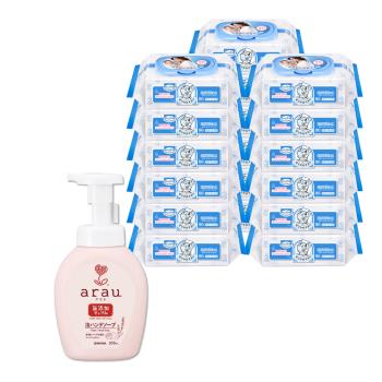 【Baan 貝恩】 保養柔濕巾80抽18包+【愛樂寶】 溫和洗手慕斯300ml(洗手泡泡)