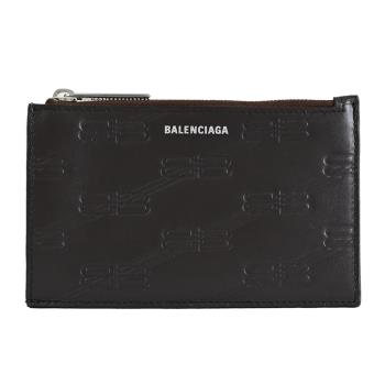 BALENCIAGA 巴黎世家 717784 壓紋LOGO卡片零錢包.深咖