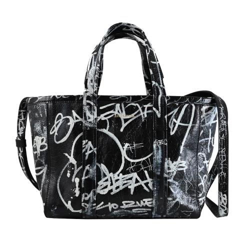BALENCIAGA 巴黎世家 671404 BARBES 塗鴉小羊皮小托特包.黑白