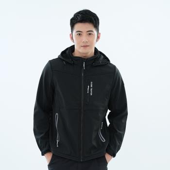 【遊遍天下】男款 GlobeTex防水防風保暖刷毛衝鋒衣軟殼外套(M-5L大尺碼 ) GJ23047曜巖黑