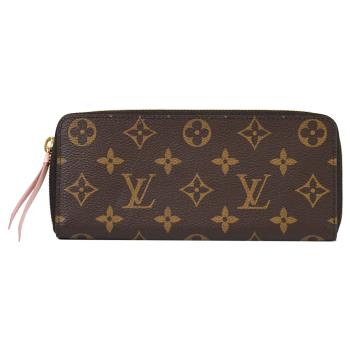 Louis Vuitton LV M61298 Clemence 經典花紋ㄇ字拉鍊長夾.粉